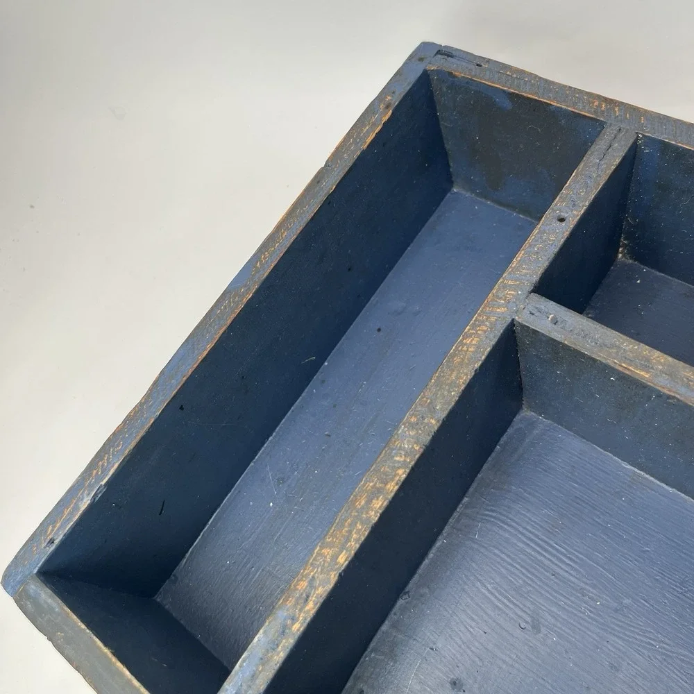 Rustic Wooden Desk Organizer Tray Distressed Navy Blue Wall Hanging Cottagecore